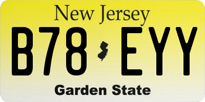 NJ license plate B78EYY