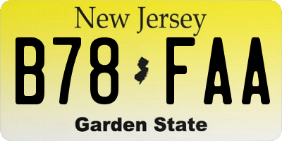 NJ license plate B78FAA