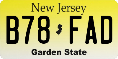 NJ license plate B78FAD