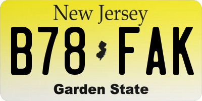 NJ license plate B78FAK