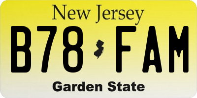 NJ license plate B78FAM
