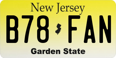 NJ license plate B78FAN
