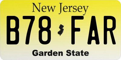 NJ license plate B78FAR