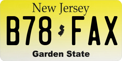 NJ license plate B78FAX