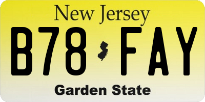NJ license plate B78FAY