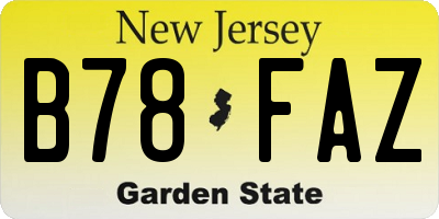 NJ license plate B78FAZ