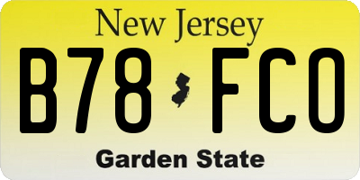 NJ license plate B78FCO