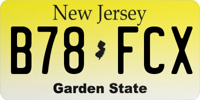 NJ license plate B78FCX