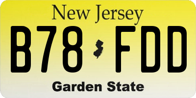NJ license plate B78FDD