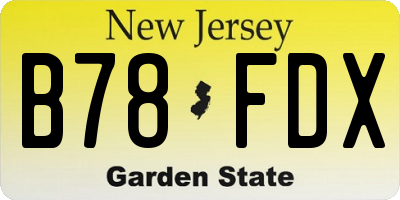 NJ license plate B78FDX