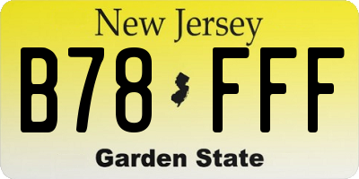 NJ license plate B78FFF