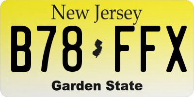 NJ license plate B78FFX