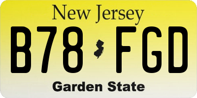 NJ license plate B78FGD