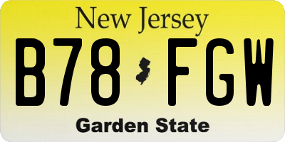 NJ license plate B78FGW