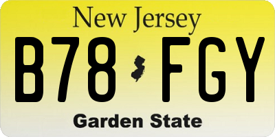 NJ license plate B78FGY