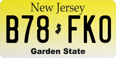 NJ license plate B78FKO