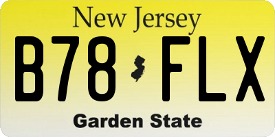 NJ license plate B78FLX