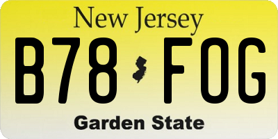 NJ license plate B78FOG