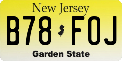 NJ license plate B78FOJ