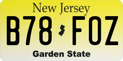 NJ license plate B78FOZ