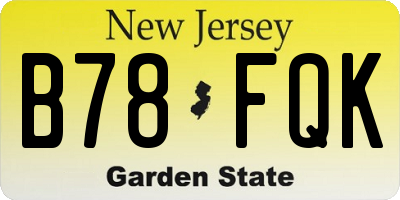 NJ license plate B78FQK