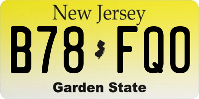 NJ license plate B78FQO