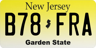 NJ license plate B78FRA
