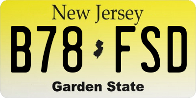 NJ license plate B78FSD