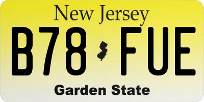 NJ license plate B78FUE