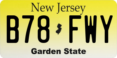 NJ license plate B78FWY