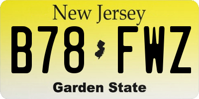 NJ license plate B78FWZ