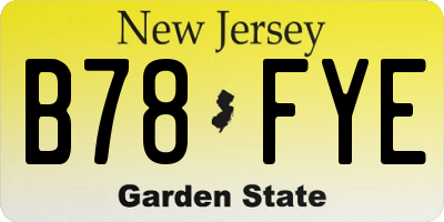NJ license plate B78FYE