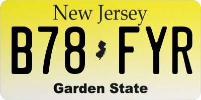 NJ license plate B78FYR