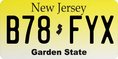 NJ license plate B78FYX