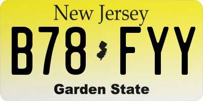 NJ license plate B78FYY