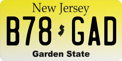 NJ license plate B78GAD