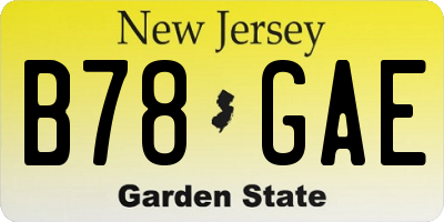 NJ license plate B78GAE