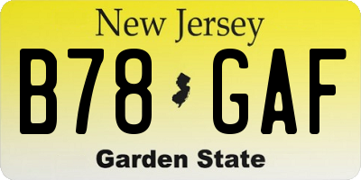 NJ license plate B78GAF
