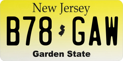 NJ license plate B78GAW