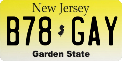 NJ license plate B78GAY