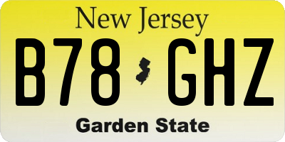 NJ license plate B78GHZ