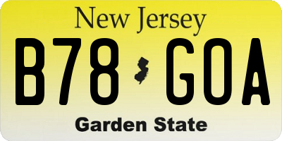 NJ license plate B78GOA