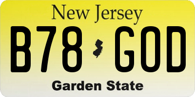 NJ license plate B78GOD