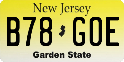 NJ license plate B78GOE