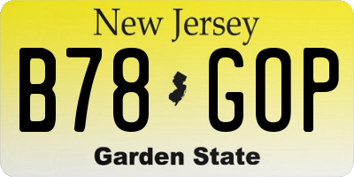 NJ license plate B78GOP