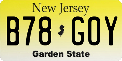 NJ license plate B78GOY