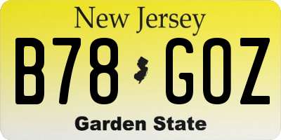 NJ license plate B78GOZ