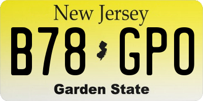 NJ license plate B78GPO