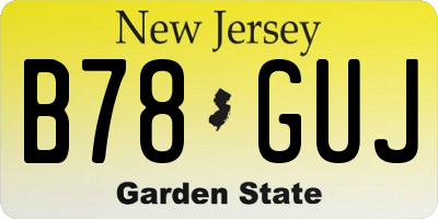 NJ license plate B78GUJ