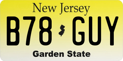NJ license plate B78GUY